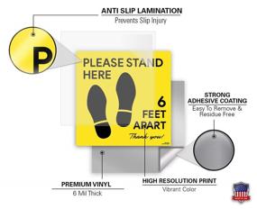 img 2 attached to High-Quality 11X11 Social Distancing Floor Decal Sticker - Please Stand Here 6 Feet Apart - Non-Slip Commercial Grade Sign - Ensuring Safety Distance for Grocery Stores - Pack of 6