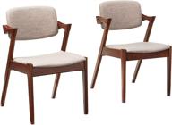 🪑 baxton studio gonza mid-century dark walnut wood grey fabric upholstered dining armchair set (2-pack), light grey/walnut brown логотип