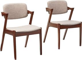 img 4 attached to 🪑 Baxton Studio Gonza Mid-Century Dark Walnut Wood Grey Fabric Upholstered Dining Armchair Set (2-Pack), Light Grey/Walnut Brown