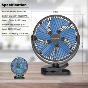 img 3 attached to Portable GagetElec 8” Clip On Stroller Fan - 10000mAh Battery Operated, 4 Speeds, Fast Air Circulation - Ideal for Bedroom, Living Room, Office