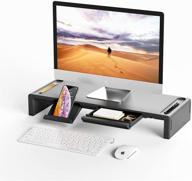 🖥️ foldable computer monitor riser with adjustable height, storage drawer & pen slot – black desktop stand for monitor, computer, laptop with phone stand – space-saving oimatser monitor stand riser logo