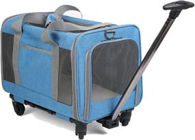 img 2 attached to 🐾 DuoLmi Blue Pet Travel Carrier with Detachable Wheels - Rollable Carrier for Small & Medium Dogs/Cats up to 28 Lbs