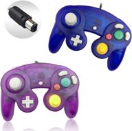 🎮 reiso 2-pack ngc controllers for wii game cube - classic wired controllers clear purple & clear blue logo
