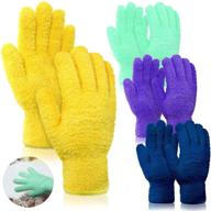 🧤 efficient dusting cleaning gloves for kitchen, house, cars, and more - set of 4 microfiber washable mittens (green, dark blue, yellow, purple) logo