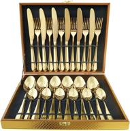 magicpro modern royal 24-piece gold stainless steel flatware set - perfect for wedding, festival, christmas party - service for 6 logo