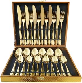 img 4 attached to Magicpro Modern Royal 24-Piece Gold Stainless Steel Flatware Set - Perfect for Wedding, Festival, Christmas Party - Service for 6