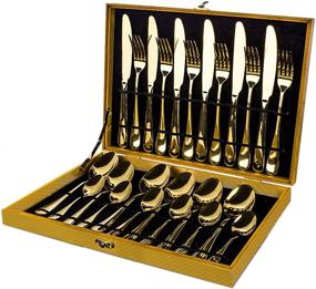 img 2 attached to Magicpro Modern Royal 24-Piece Gold Stainless Steel Flatware Set - Perfect for Wedding, Festival, Christmas Party - Service for 6