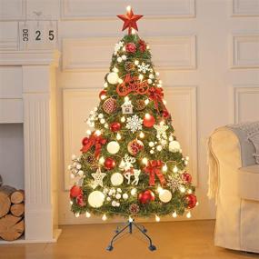 img 2 attached to 🎄 OVOV Christmas Tree Stand: Rolling Metal Stand with Wheels - 17" Green Stand for Artificial Trees