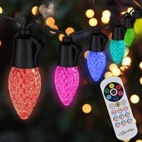 img 4 attached to 🌈 MerKioo Color Changing String Lights: Waterproof 48FT Patio Lights for Backyard Porch Party Decor - Remote Control & Dimmable Bulbs