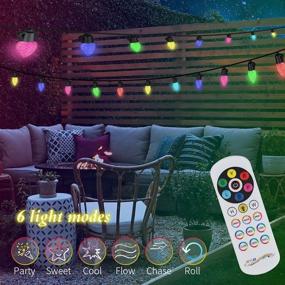 img 1 attached to 🌈 MerKioo Color Changing String Lights: Waterproof 48FT Patio Lights for Backyard Porch Party Decor - Remote Control & Dimmable Bulbs