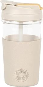 img 3 attached to 18oz Luclé Glass Water Bottle with Straw, Dual Lid and Leather Sleeve – BPA-Free (Beige)