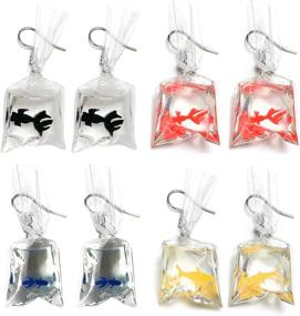 img 4 attached to 🎒 Quirky and Whimsical Water Bag-shaped Acrylic Resin Earrings with Goldfish and Starfish Dangle Hooks, Ideal for Girls and Women - 4 Pairs