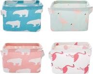 hizibesty small canvas storage bins mini foldable storage basket - flamigo and polar bear pattern (4 pack) logo