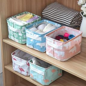 img 2 attached to Hizibesty Small Canvas Storage Bins Mini Foldable Storage Basket - Flamigo and Polar Bear Pattern (4 Pack)