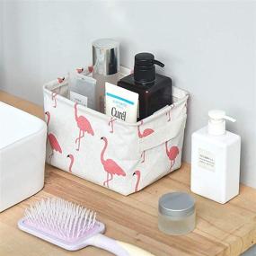 img 1 attached to Hizibesty Small Canvas Storage Bins Mini Foldable Storage Basket - Flamigo and Polar Bear Pattern (4 Pack)