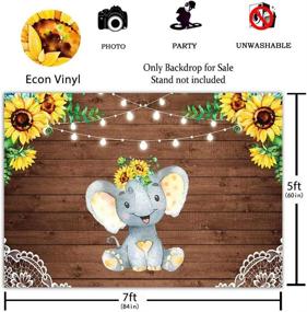 img 3 attached to 🌻 FunnyTree Sunflower Elephant Party Backdrop - Retro Rustic Wooden Floor for Baby Shower, Birthday Photography - Yellow Flower Lace Vintage Board Banner - Cake Table Decoration, Photo Booth Props - 7x5ft