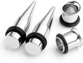 img 2 attached to 🔨 PiercingJ 4-Piece Stainless Steel Taper Stretcher Set | Ear Stretching Kit with Single-Flared Tunnel Gauges (12G-00G)