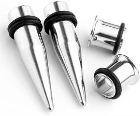 img 1 attached to 🔨 PiercingJ 4-Piece Stainless Steel Taper Stretcher Set | Ear Stretching Kit with Single-Flared Tunnel Gauges (12G-00G)