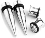 🔨 piercingj 4-piece stainless steel taper stretcher set | ear stretching kit with single-flared tunnel gauges (12g-00g) logo