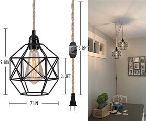 img 2 attached to 💡 2-Pack of HXMLS Plug-in Pendant Lights for Living Room and Dining Room - Hanging Lamp with Plug-in Cord, Hemp Rope Light Cord, Cage Lighting Fixtures with Switch