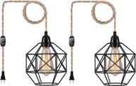 💡 2-pack of hxmls plug-in pendant lights for living room and dining room - hanging lamp with plug-in cord, hemp rope light cord, cage lighting fixtures with switch логотип