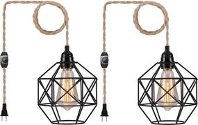 img 3 attached to 💡 2-Pack of HXMLS Plug-in Pendant Lights for Living Room and Dining Room - Hanging Lamp with Plug-in Cord, Hemp Rope Light Cord, Cage Lighting Fixtures with Switch