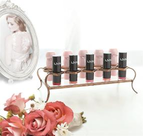 img 2 attached to MyGift Vintage Rose Gold Lipstick Lipgloss Mascara Organizer Tray: 10-Slot Metal & Acrylic Makeup Vanity Holder