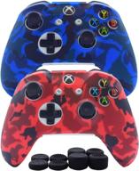 🎮 hikfly silicone gel controller cover skin protector kits: xbox one/s/x - camouflage blue/red with thumb grip caps - high performance gaming accessories logo