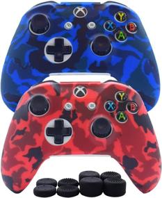img 4 attached to 🎮 Hikfly Silicone Gel Controller Cover Skin Protector Kits: Xbox One/S/X - Camouflage Blue/Red with Thumb Grip Caps - High Performance Gaming Accessories