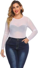 img 4 attached to 👗 IN'VOLAND Plus Size See-Through Bodysuit with Long Sleeves, Slim-Fit Mesh Leotard Top for Clubwear