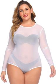 img 1 attached to 👗 IN'VOLAND Plus Size See-Through Bodysuit with Long Sleeves, Slim-Fit Mesh Leotard Top for Clubwear