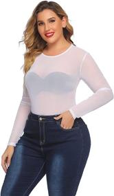 img 3 attached to 👗 IN'VOLAND Plus Size See-Through Bodysuit with Long Sleeves, Slim-Fit Mesh Leotard Top for Clubwear