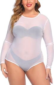img 2 attached to 👗 IN'VOLAND Plus Size See-Through Bodysuit with Long Sleeves, Slim-Fit Mesh Leotard Top for Clubwear