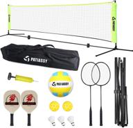 🏸 patiassy 17ft indoor outdoor court backyard combo set: portable pickleball volleyball badminton - includes net, 2 rackets, 3 shuttlecocks, 1 volleyball, 2 pickleball paddles, and 2 pickleballs logo