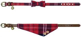 img 3 attached to 🐾 Small Pet Leather Collars with Adjustable Bow-tie and Scarf, Cute Plaid Red Bandana Dog Cat Collar Set (2 Pack) with Bell