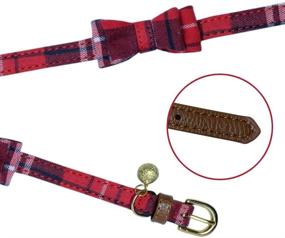 img 1 attached to 🐾 Small Pet Leather Collars with Adjustable Bow-tie and Scarf, Cute Plaid Red Bandana Dog Cat Collar Set (2 Pack) with Bell