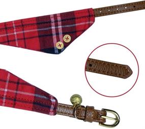 img 2 attached to 🐾 Small Pet Leather Collars with Adjustable Bow-tie and Scarf, Cute Plaid Red Bandana Dog Cat Collar Set (2 Pack) with Bell