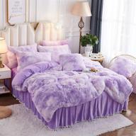 🛏️ luxurious jauxio abstract faux fur bedding set: tie dye shaggy duvet cover + pillow shams, queen size lilac, soft crystal velvet logo