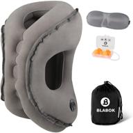 🌍 inflatable travel pillow: your ultimate neck and shoulder pain relief solution for airplane trips! includes complimentary eye mask, earplugs, gray logo