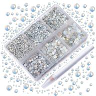 🔮 ad beads 4300 pieces flat back nail art rhinestones in opal white - 6 sizes (2-6.5mm) with storage organizer box and rhinestones picking pen for nail art, phone decorations, crafts, and diy logo