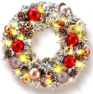 🎄 snow flocked christmas wreath with lights, 16'' pre-lit artificial winter front door wreath pinecones mixed decorations, outdoor xmas garland for holiday new years indoor wall window fireplace (quntis) logo