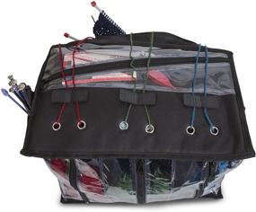 img 1 attached to 👜 Органайзер для вязания Besti: Портативная сумка для хранения пряжи с несколькими карманами и отделениями - Прозрачная сумка для иголок, крючков и нитей (черная)