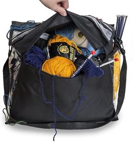 img 2 attached to 👜 Органайзер для вязания Besti: Портативная сумка для хранения пряжи с несколькими карманами и отделениями - Прозрачная сумка для иголок, крючков и нитей (черная)