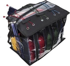 img 4 attached to 👜 Органайзер для вязания Besti: Портативная сумка для хранения пряжи с несколькими карманами и отделениями - Прозрачная сумка для иголок, крючков и нитей (черная)