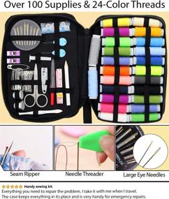 img 2 attached to Premium Sewing Kit for Adults: Over 100 Easy-to-Use Supplies, 24-Color Threads, Needle & Thread Kit for Small Fixes at Home & On-the-Go. Beginners' Travel Sewing Kit for Emergency Repairs