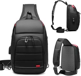 img 3 attached to 👜 Stylish and Convenient Men's Shoulder Bag with Tablet Holder - Black Cross-Body Chest Sling Pack with USB Charging Port