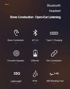 img 2 attached to Bluetooth 5.0 Bone Conduction Headphones - Wireless Open Ear Headset with Microphone, Sweatproof Stereo Sports Earphone for Running, Cycling, Gym, Driving - iOS & Android Compatible (Gray)
