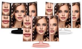 img 1 attached to Portable Makeup Vanity Mirror with 21 LED Lights, Adjustable 💄 Standing Table Mirror, 3X/2X Magnification Foldaway Cosmetic Mirror, 180 Degree Rotation (Black)
