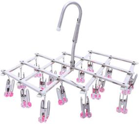 img 4 attached to 🧺 Stainless Steel Drying Hanger with 18 Pegs for Laundry Underwear Socks - Windproof, Portable, Folding Rack for Quick Clothes Removal (Red)