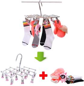 img 2 attached to 🧺 Stainless Steel Drying Hanger with 18 Pegs for Laundry Underwear Socks - Windproof, Portable, Folding Rack for Quick Clothes Removal (Red)